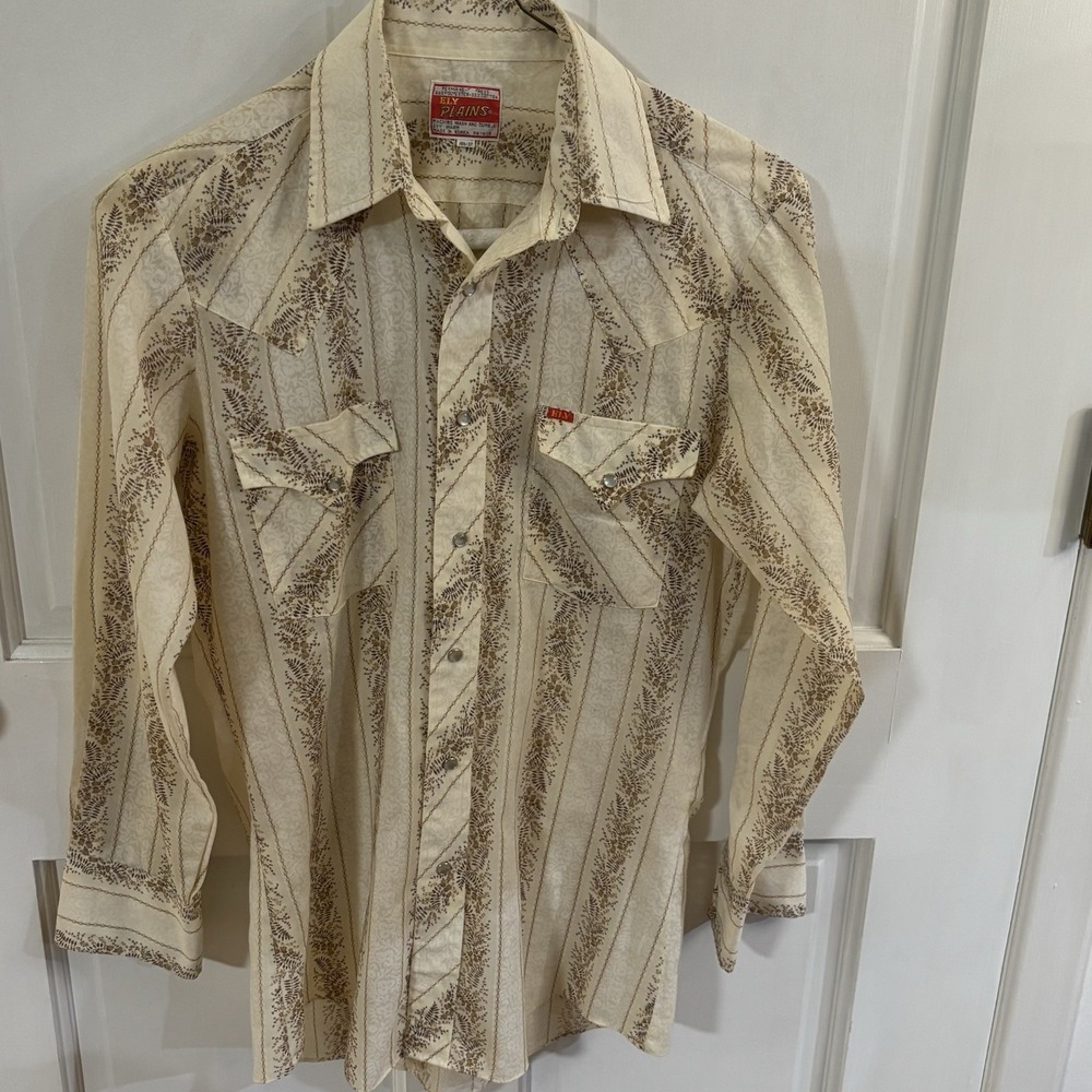 vintage 70s ely plains pearl snap shirt Size 14.5-37 RARE Design